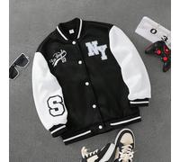 Giacca da baseball stampata casual per ragazzo pre-adolescente, adatta per il tempo libero, lo sport e l'abbigliamento casual chic per l'autunno/inverno 8Y,9Y,10Y,11Y,12YBlocchi di colore,LetterePolie