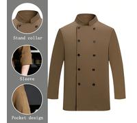 Giacca da chef a maniche lunghe color cachi, pelle-amichevole, traspirante e durevole, lavabile e anti-restringimento, design doppiopetto, disponibile in taglia small, unisex, adatta per caffè, fast f