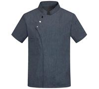 Giacca da chef da uomo, a maniche corte, con colletto alla coreana, asimmetrica, con bottoni a pressione, traspirante, traspirante, estiva, resistente, abbigliamento professionale per catering, Grigio