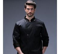 Giacca da chef doppiopetto, maniche lunghe, unisex, nera, collo alto, uniforme da chef professionale e comoda L,M,S,XL,XXLTessuto intrecciato