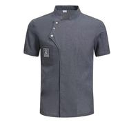 Giacca da Chef Professionale - Divisa Cucina e Uniforme Ristorante per Cuochi/Camerieri, Giacca Lavoro Gastronomico Anti-Macchia con Bottoni, Camice Cucina Traspirante(Gray short sleeve,XL)