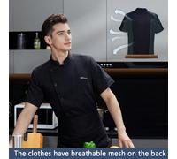 Giacca da chef traspirante a maniche corte, con design a rete sul retro, comoda, per cucina, pasticceria, hotel, ristorante, estate L,M,S,XL,XS,XXL,XXSTessuto intrecciato