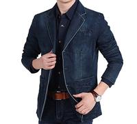 Giacca da costume in jeans da uomo, a maniche lunghe, in denim di cotone, con tasche, Blu scuro, M