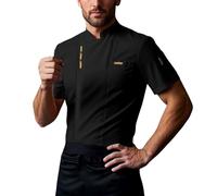 Giacca da cuoco da uomo, elasticizzata, unisex, per ristorante, abbigliamento da cucina, uniforme, traspirante, professionale, in cotone, da cucina, a maniche corte, a maniche lunghe, Nero , L