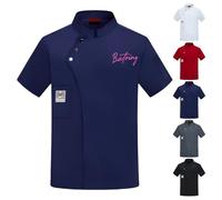 Giacca da Cuoco Personalizzata - Giacche da Cuoco Personalizzate Ricamate A Maniche Corte Top Chef Coat Hotel Cucina Ristorante Uniforme da Lavoro per Uomini Donne (Blu)