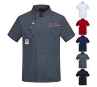 Giacca da Cuoco Personalizzata - Giacche da Cuoco Personalizzate Ricamate A Maniche Corte Top Chef Coat Hotel Cucina Ristorante Uniforme da Lavoro per Uomini Donne (Grigio)