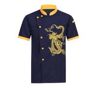 Giacca da Cuoco Unisex Abbigliamento Da Cucina Hotel A Maniche Lunghe Bottoni Rosso A Contrasto Giacca Da Cuoco Per Uomo Donna, Blu, 4XL