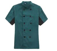 Giacca da cuoco unisex da cucina Hotel a maniche lunghe bottoni rossi a contrasto giacca da cuoco per uomini e donne, verde, XL