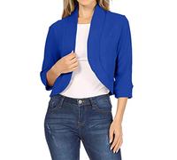 Giacca da donna a 3/4, con maniche aperte, senza colletto, giacca corta, alla moda, casual, tinta unita, a tre quarti maniche cardigan corto, Blu, M