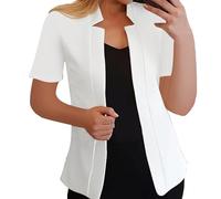 Giacca da donna a maniche corte, blazer da donna, elegante, bianca, corta, sportiva, casual, per le mezze stagioni, tinta unita, comoda, blazer, bianco, L