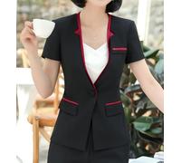 Giacca da donna a maniche corte, con risvolto dentellato rosso con finiture a contrasto, slim fit, giacca professionale da ufficio
