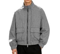 Giacca da donna a quadri con colletto corto giacca bomber cappotti leggeri | Cappotto a maniche lunghe con cerniera intera Cappotto da baseball plissettato Giacche casual autunno inverno giacche