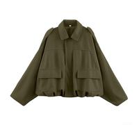 Giacca da donna alla moda con cerniera con maniche a pipistrello e morbido materiale scamosciato, per diverse stagioni, tra cui primavera e autunno (S verde militare)