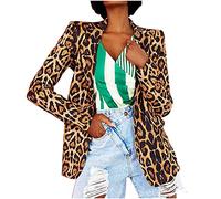Giacca da donna blazer alla moda, con motivo leopardato, per lavoro, casual, con un bottone, apertura frontale, per ufficio, ufficio, business e casual