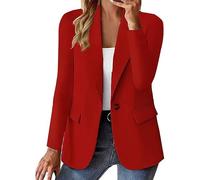 Giacca da donna Business Casual Blazer estivo cardigan con risvolto Button Down tinta unita giacca con fodera abbigliamento da lavoro ufficio, Rosso, L