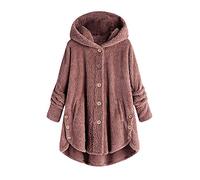 Giacca da donna con cappuccio, in pile Teddy, invernale, morbida, con cappuccio, invernale, con cappuccio, con bottone, giacca calda con cappuccio, grande taglia, #03 rosa, M