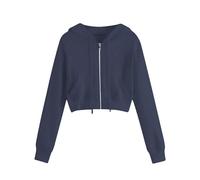 Giacca da donna con cerniera tasca da donna, felpa a maniche lunghe, casual, tinta unita, camicetta da donna, top a maniche lunghe, abbigliamento invernale, Blu mare, M