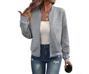 Giacca da donna con colletto rialzato, con cerniera, casual, corta, stile baseball, design semplice a tinta unita, perfetta per le giornate primaverili e autunnali, disponibile in sei colori, taglie