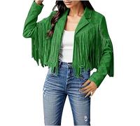 Giacca da donna con frange, in ecopelle, per Oktoberfest, a maniche lunghe, corta, con nappa, hippie, cowgirl, cowboy, costume di carnevale, cappotto da motociclista, giacca autunnale, giacca di jeans
