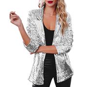 Giacca da Donna Con Paillette a Maniche Lunghe per Feste, Club - Metallizzata Con Brillantini, da Baseball - 01-Argento, XL