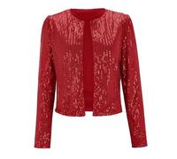 Giacca da donna con paillettes a maniche lunghe aperto sul davanti scintillante coprispalle glitter ritagliato bolero cardigan, 1A-Rosso, M