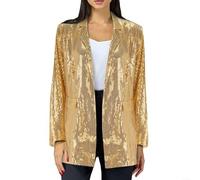 Giacca da donna con paillettes dorate scintillanti, blazer alla moda aperto sul davanti con maniche lunghe e colletto con risvolto (L dorato)