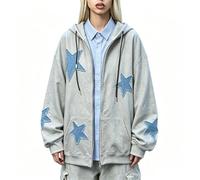 Giacca da donna con zip e cappuccio con grafica a stelle Y2k oversize | Felpa da donna a maniche lunghe alla moda estetica streetwear vintage vestiti adolescenti ragazze abbigliamento quotidiano