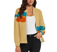 Giacca da donna corta con colletto alto, giacca da aviatore, giacca da pilota, con cerniera, con tasche, motivo floreale, giacca sportiva, casual, casual, da motociclista, a maniche lunghe, giallo