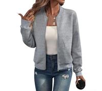Giacca da donna corta da baseball, con colletto rialzato, capispalla corta per zip UPs TOPs casual primavera autunno abbigliamento tinta unita blouson leggero quotidiano taglie forti (3XL grigio)