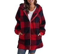 Giacca da Donna Giacca con Cappuccio Invernale Caldo Cappotto Foderato Quadri Spessi Comoda Felpe Pile Hoodies Sweatshirt Felpa con Cappuccio in Pile