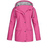 Giacca da donna impermeabile leggera con cappuccio, giacca da viaggio a maniche lunghe, Rosa acceso, 5XL