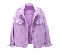 Giacca da donna in denim a maniche lunghe, classica, con bottoni, con tasche, tinta unita, Casul Trucker, Viola, M