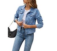 Giacca da donna in denim tinta unita cappotto oversize manica lunga basic button down giacca di jeans con tasche Streetwear, Azzurro, L