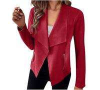 Giacca da donna in finta pelle scamosciata, aperta sul davanti, a maniche lunghe, casual, cardigan, giacca blazer, Vino rosso, M