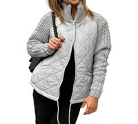 Giacca da donna in maglia patchwork trapuntata, calda, leggera, con | Cappotto invernale caldo, comodo, trapuntato leggero con inserti, collo alto, ideale per l'uso quotidiano.