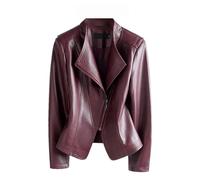 Giacca da donna in pelle di pecora corta cappotto in pelle sottile capispalla, Viola rosso, 3XL