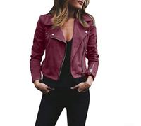 Giacca da donna in pelle scamosciata, cappotto corto da motociclista per donna con scollo a risvolto a maniche lunghe per moda punk M-2XL (rosso XL)
