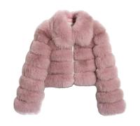 Giacca da donna in pelliccia sintetica con risvolto corto piumino con cerniera Plus Size inverno caldo corto peloso Teddy cappotti, rosa, 8XL