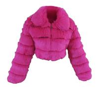 Giacca da donna in pelliccia sintetica con risvolto corto piumino con cerniera Plus Size inverno caldo corto peloso Teddy cappotti, Rosa, 6XL