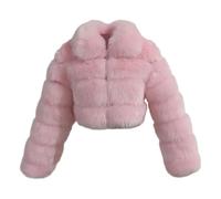 Giacca da donna in pelliccia sintetica con risvolto corto piumino con cerniera Plus Size inverno caldo corto peloso Teddy cappotti, Rosa scuro, S