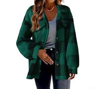 Giacca da donna in peluche a quadri a maniche lunghe ma, Ton Down Coat Regular Fit Soft Fleece Outerwear, per vacanze quotidiane, primavera, autunno inverno (L è verde)