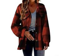 Giacca da donna in peluche a quadri a maniche lunghe ma, Ton Down Coat Regular Fit Soft Fleece Outerwear, per vacanze quotidiane, primavera, autunno inverno (L rosso)