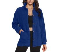 Giacca da donna in pile con risvolto invernale aperto sul davanti, cappotto caldo peloso, sfocato, per la vita quotidiana, regali di Natale, Blu, XL