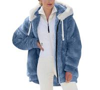 Giacca da donna in pile soffice con cerniera completa, morbida, stile orsetto di peluche, comoda, cappotto invernale caldo e spesso, felpa con cappuccio, con tasche, intimo termico, felpa casual, con