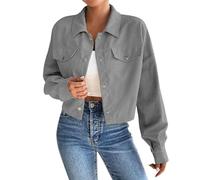 Giacca da donna in velluto a coste alla moda, con bottoni, a maniche lunghe, con tasche con patta, 1b-grigio, M