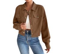 Giacca da donna in velluto a coste alla moda, con bottoni, a maniche lunghe, con tasche con patta, 1B-Marrone, XL