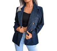 Giacca da donna in velluto a coste da donna, elegante, a maniche lunghe, elegante, estiva, da montagna, slim fit, blazer, Blu mare, XXXL