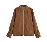 Giacca da donna in velluto a coste vintage a maniche lunghe con cerniera, Marrone, M