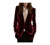 Giacca da donna in velluto, vestibilità aderente, giacca da abito con un bottone, blazer caldo per matrimonio invernale o ballo di fine anno, Borgogna, XL