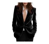 Giacca da donna in velluto, vestibilità aderente, giacca da abito con un bottone, blazer caldo per matrimonio invernale o ballo di fine anno, Nero , XL